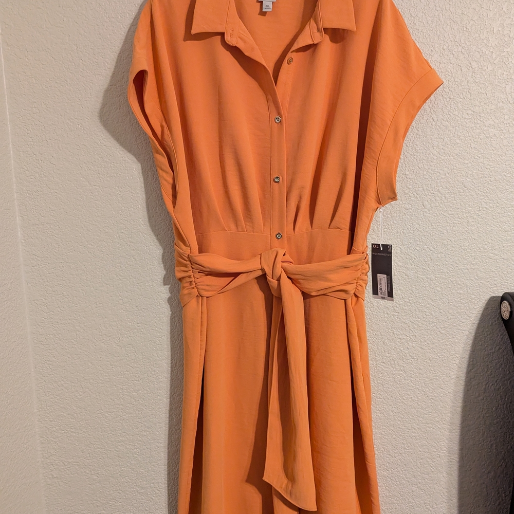 Worthington Orange Midi Sundress with Notched Collar